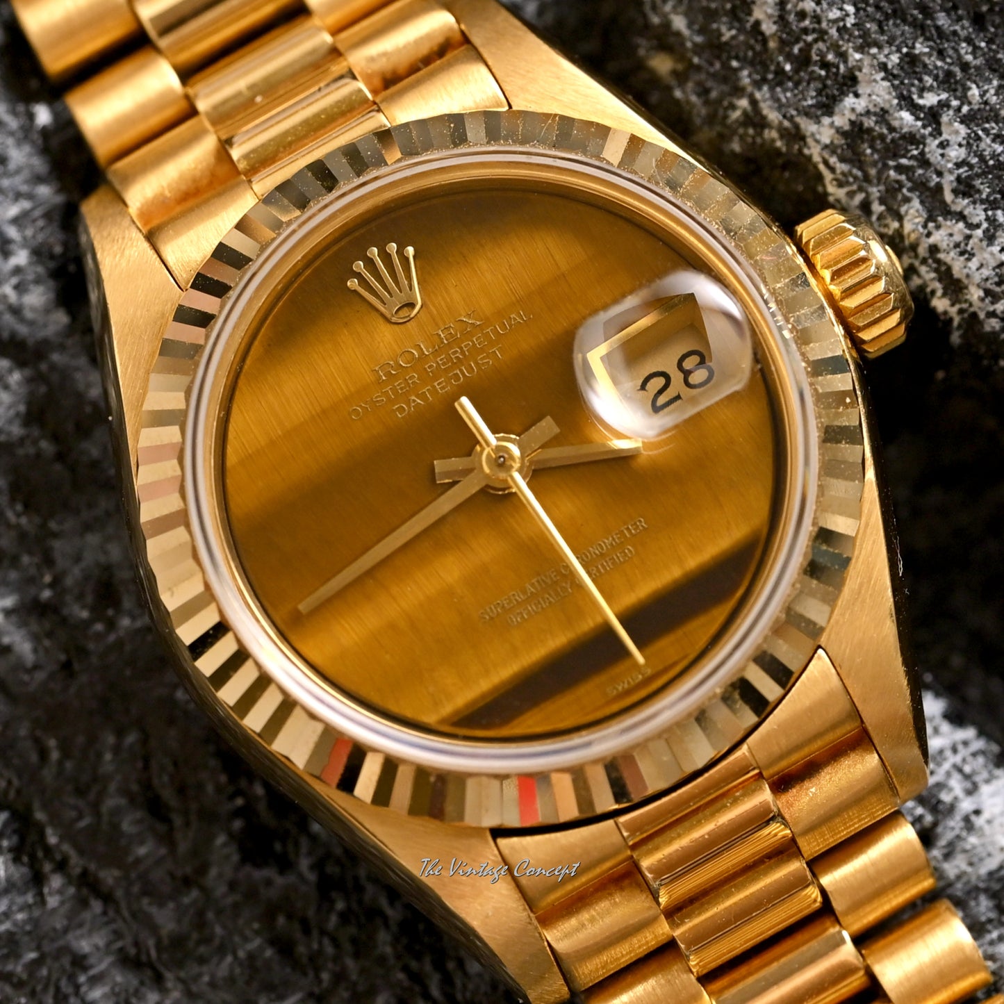Rolex 18K Yellow Gold Lady Datejust Tiger-eyes stone dial Ref. 69178