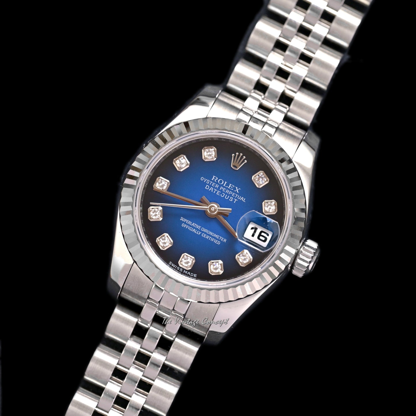 Rolex Steel Lady Datejust Ombre Blue Dial with Diamond Indexes Ref. 179174