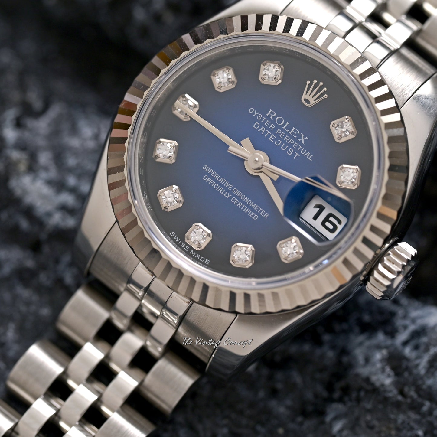 Rolex Steel Lady Datejust Ombre Blue Dial with Diamond Indexes Ref. 179174