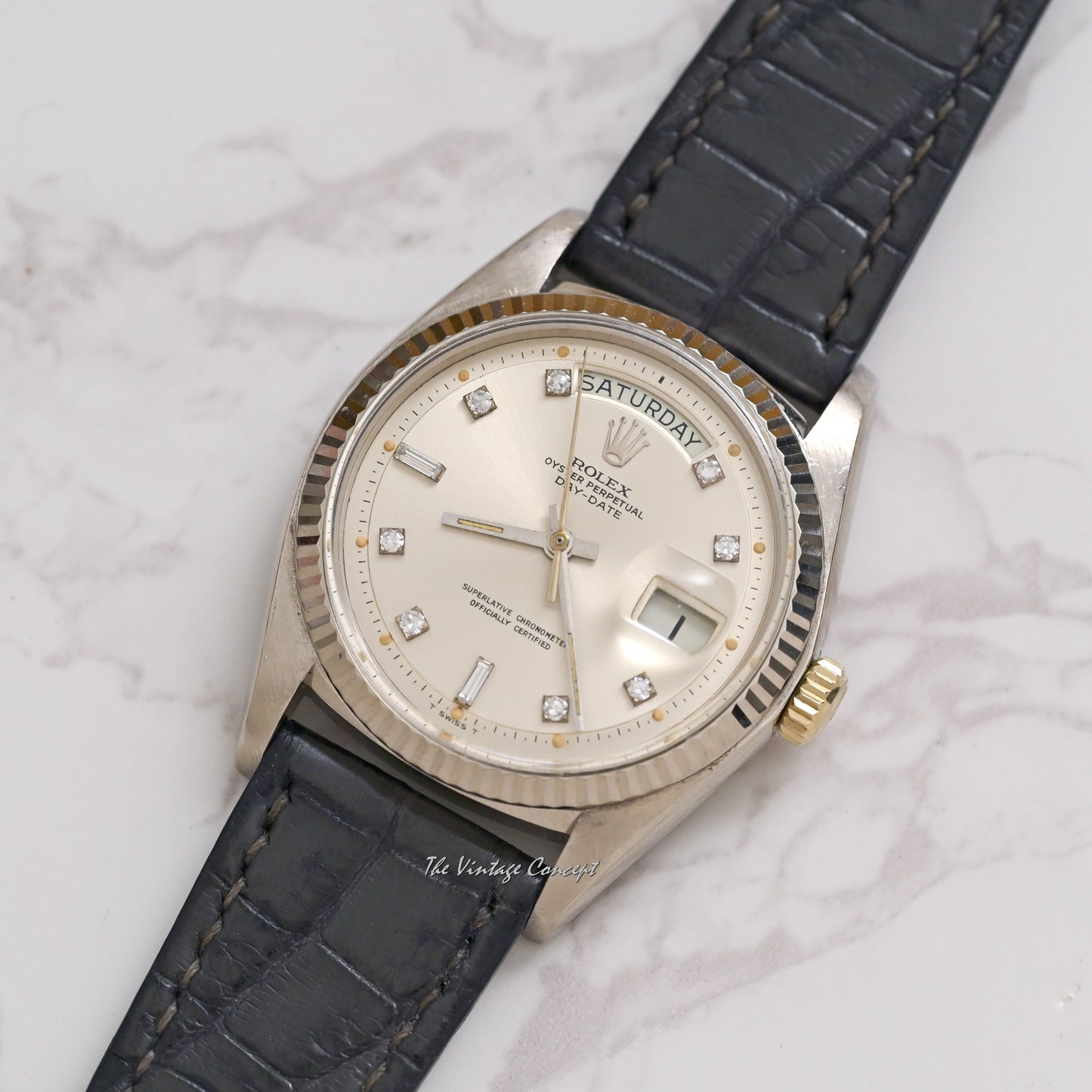 Rolex 18K White Gold Day-Date Silver Dial with Diamond Indexes Ref. 1803