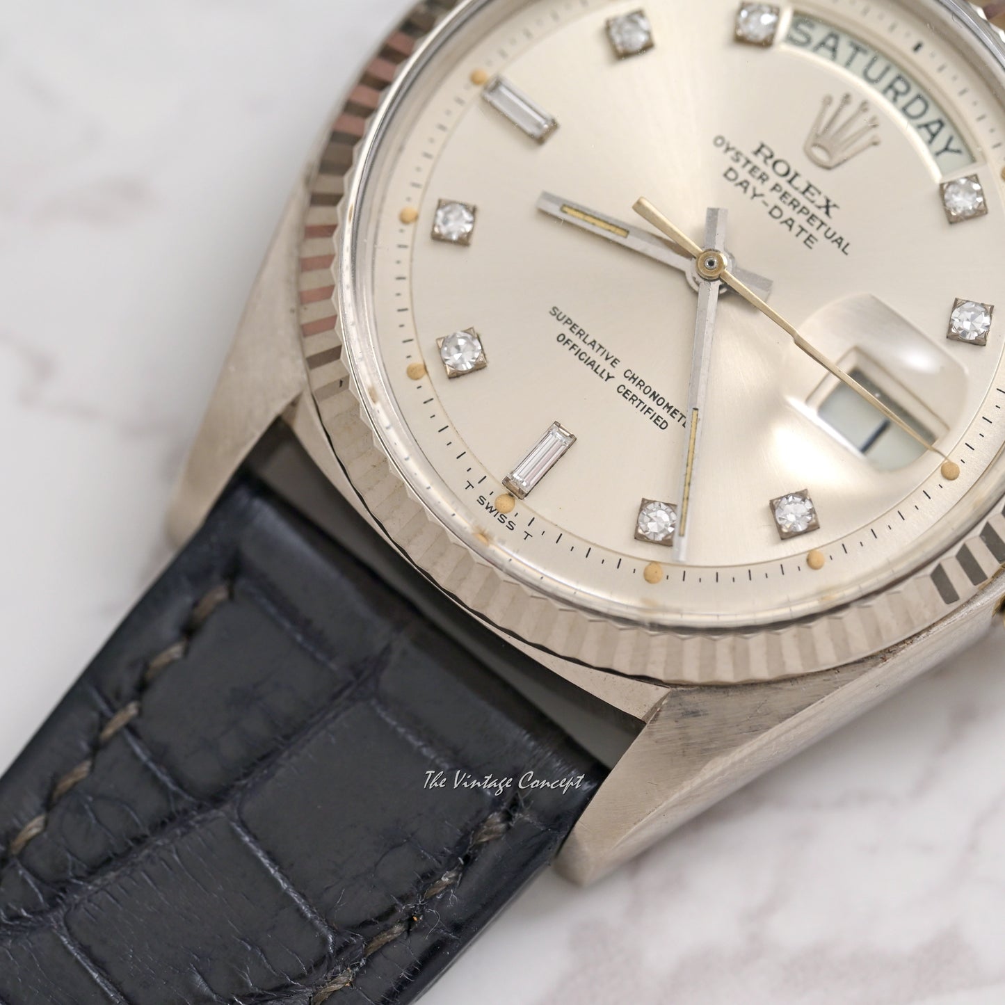 Rolex 18K White Gold Day-Date Silver Dial with Diamond Indexes Ref. 1803
