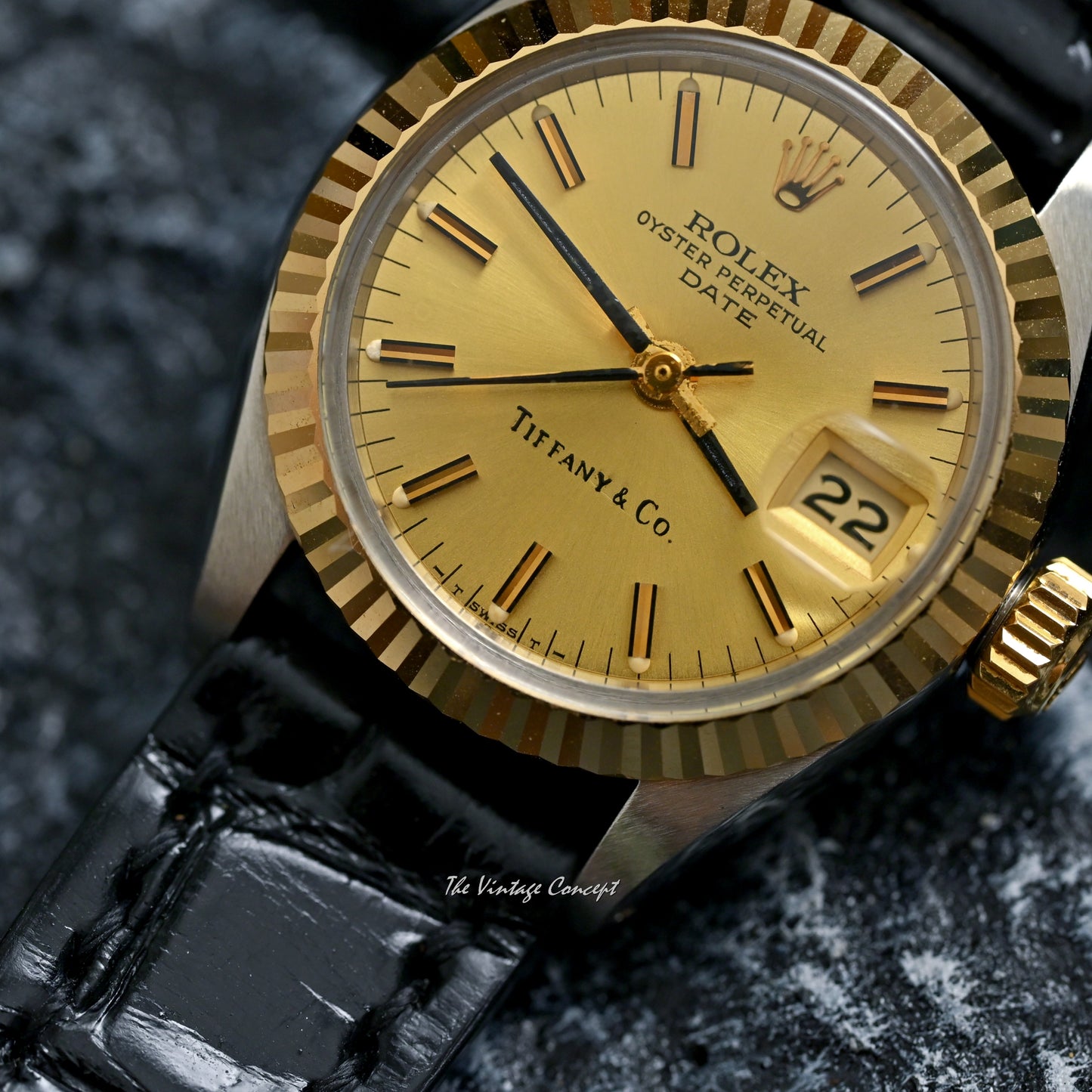 Rolex Two-Tones Lady Datejust Gold Dial Tiffany&Co. w/ Leather Strap Ref. 6917