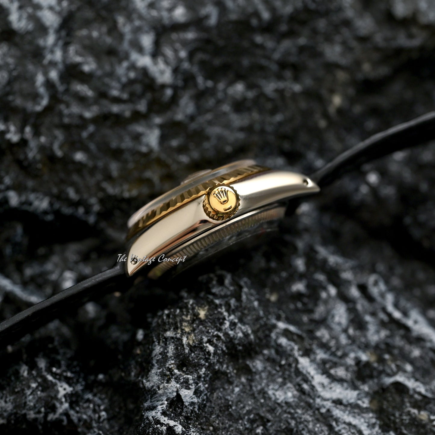 Rolex Two-Tones Lady Datejust Gold Dial Tiffany&Co. w/ Leather Strap Ref. 6917