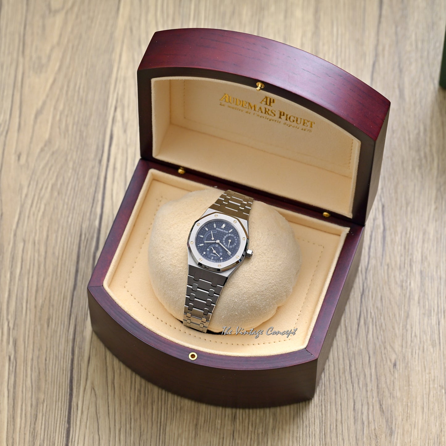 Audemars Piguet Steel Royal Oak Blue Dial with Dual time, Power Reserve & Date w/ box Ref. 25730ST