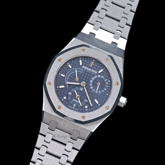 Audemars Piguet Steel Royal Oak Blue Dial with Dual time, Power Reserve & Date w/ box Ref. 25730ST