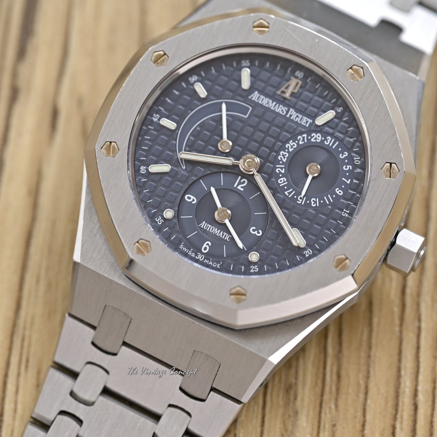 Audemars Piguet Steel Royal Oak Blue Dial with Dual time, Power Reserve & Date w/ box Ref. 25730ST