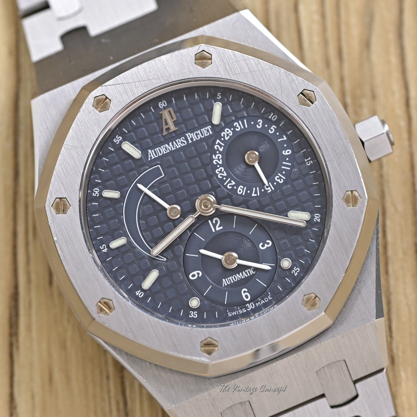 Audemars Piguet Steel Royal Oak Blue Dial with Dual time, Power Reserve & Date w/ box Ref. 25730ST