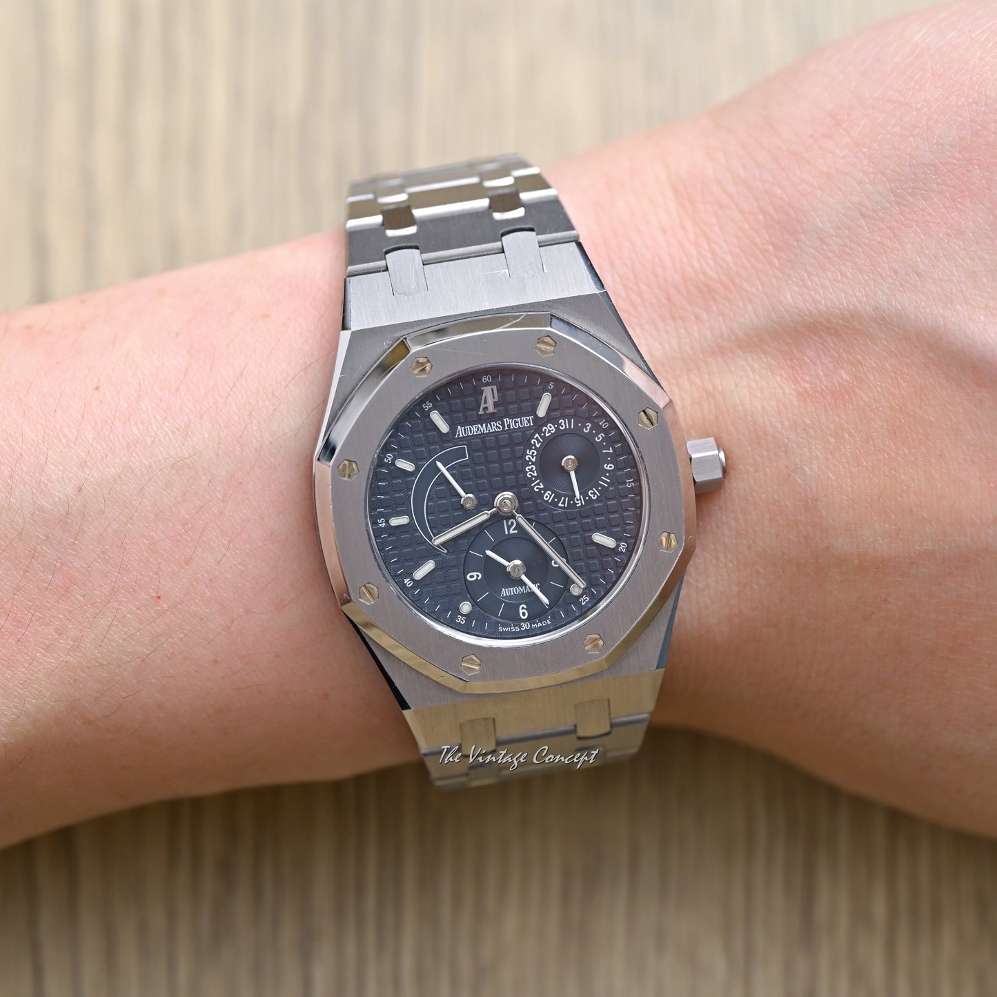 Audemars Piguet Steel Royal Oak Blue Dial with Dual time, Power Reserve & Date w/ box Ref. 25730ST