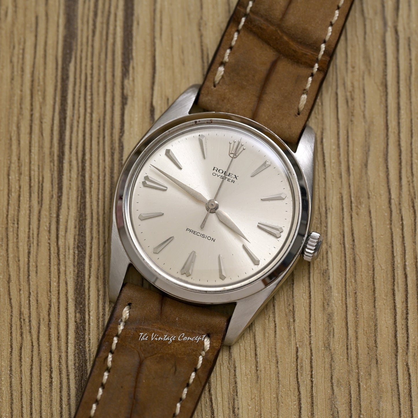 Rolex Steel Oyster Precision Silver Dial Manual Wind w/ Leather Strap Ref. 6424