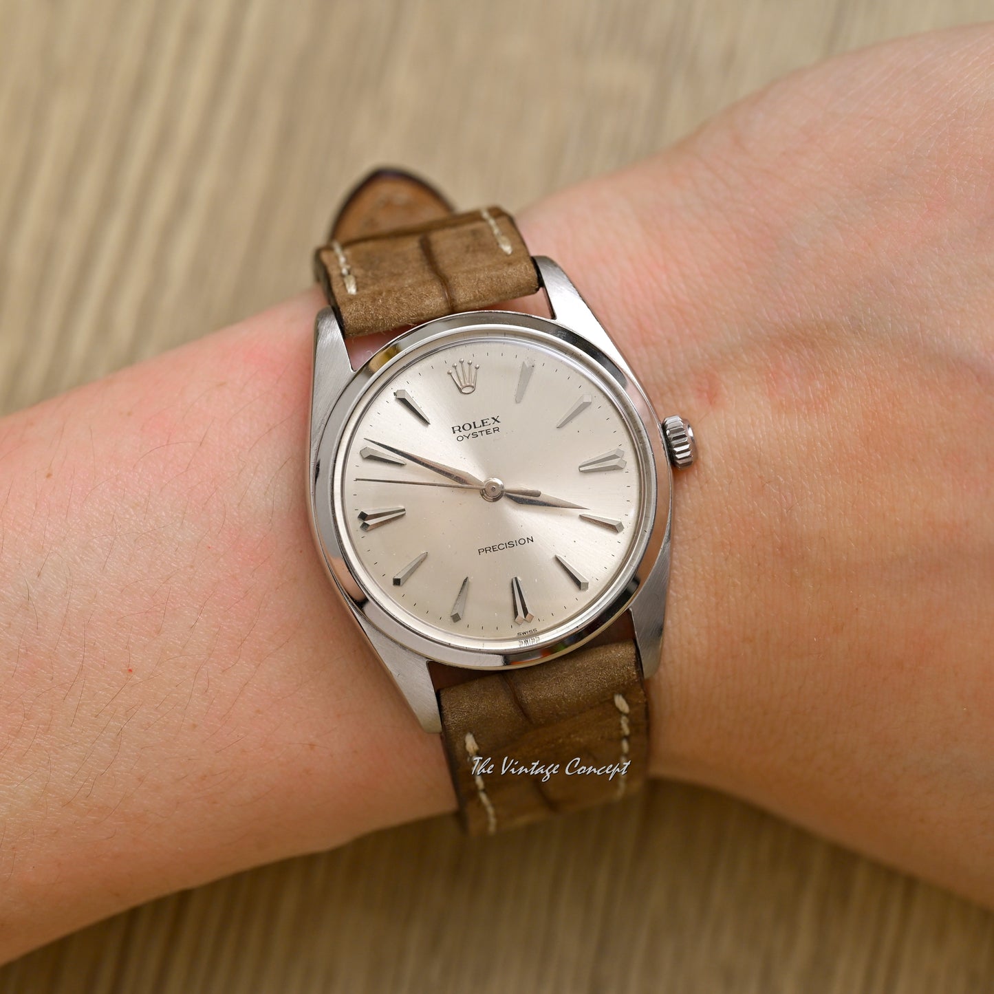 Rolex Steel Oyster Precision Silver Dial Manual Wind w/ Leather Strap Ref. 6424