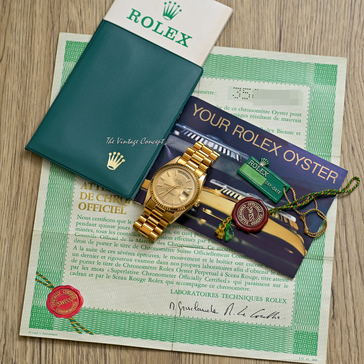 Rolex 18K Yellow Gold Day-Date Gold Dial w/ Box, paper, tags & booklet ...