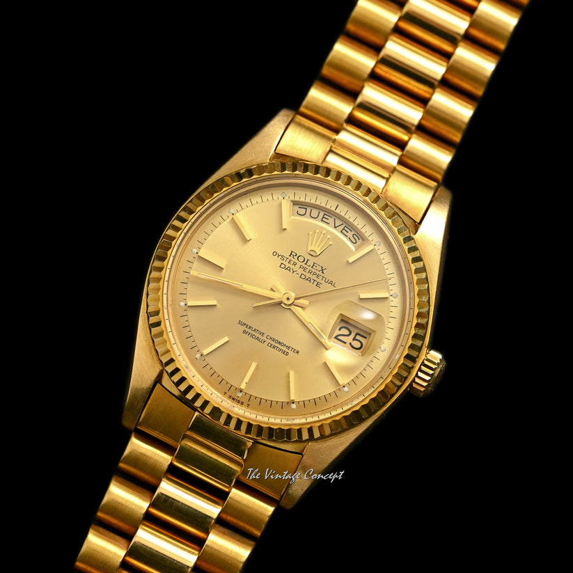 Rolex 18k Yellow Gold Day Date Gold Dial W Box Paper Tags And Booklet 