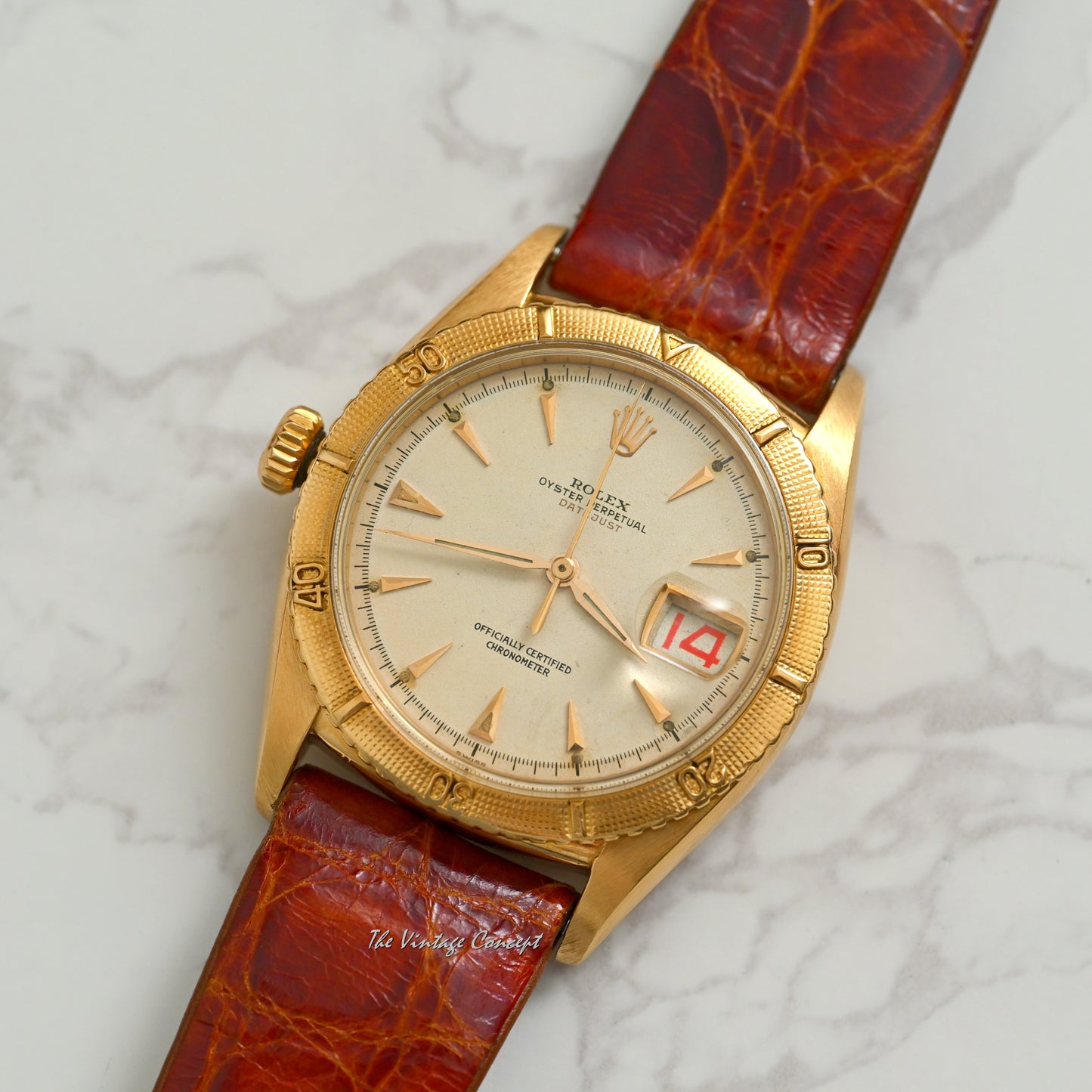 Rolex 18K Rose Gold Big Bubbleback Red “Datejust” Left Hand Ref. 6309 (Head Only)