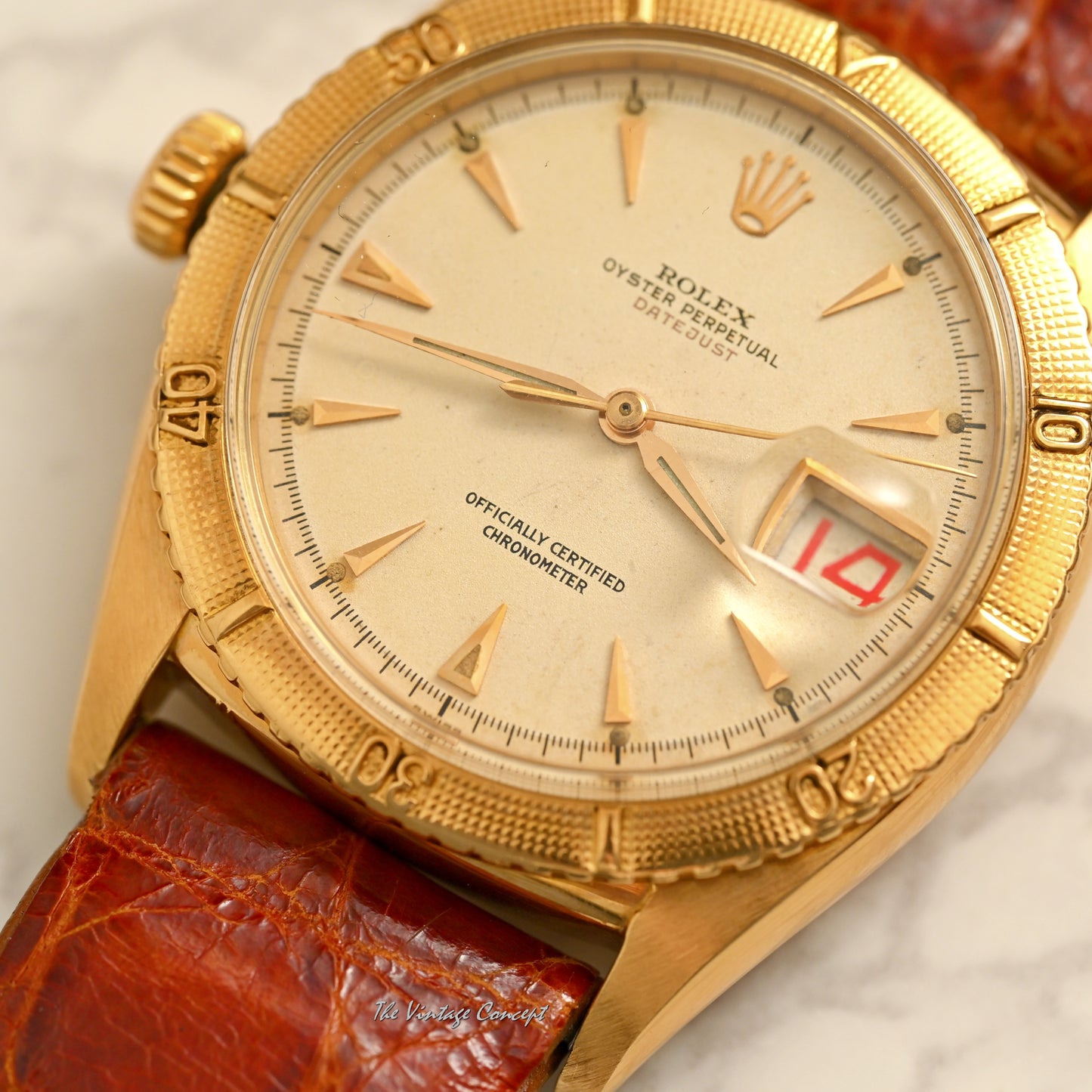 Rolex 18K Rose Gold Big Bubbleback Red “Datejust” Left Hand Ref. 6309 (Head Only)