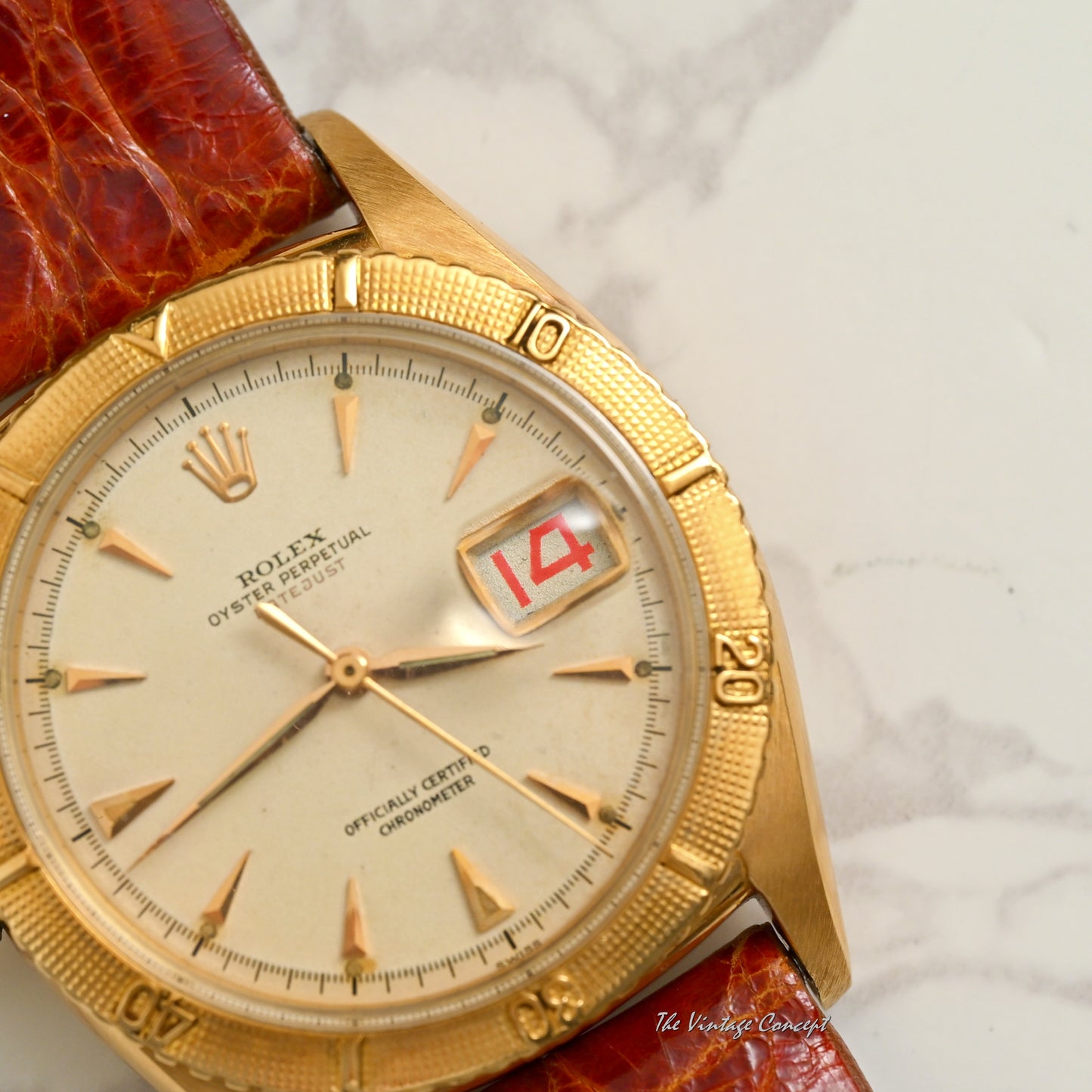 Rolex 18K Rose Gold Big Bubbleback Red “Datejust” Left Hand Ref. 6309 (Head Only)