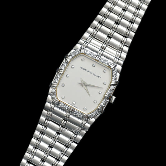 Audemars Piguet 18K White Gold "Bamboo" with Diamond Indexes Quartz Integrated Bracelet