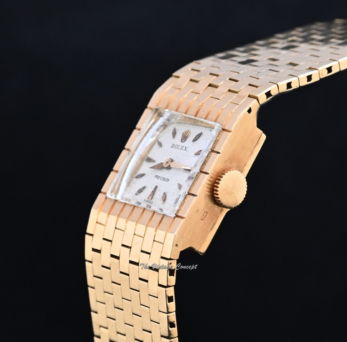 Rolex 18K Yellow Gold Precision Manual Wind Belt Cocktail Dress Watch 8209