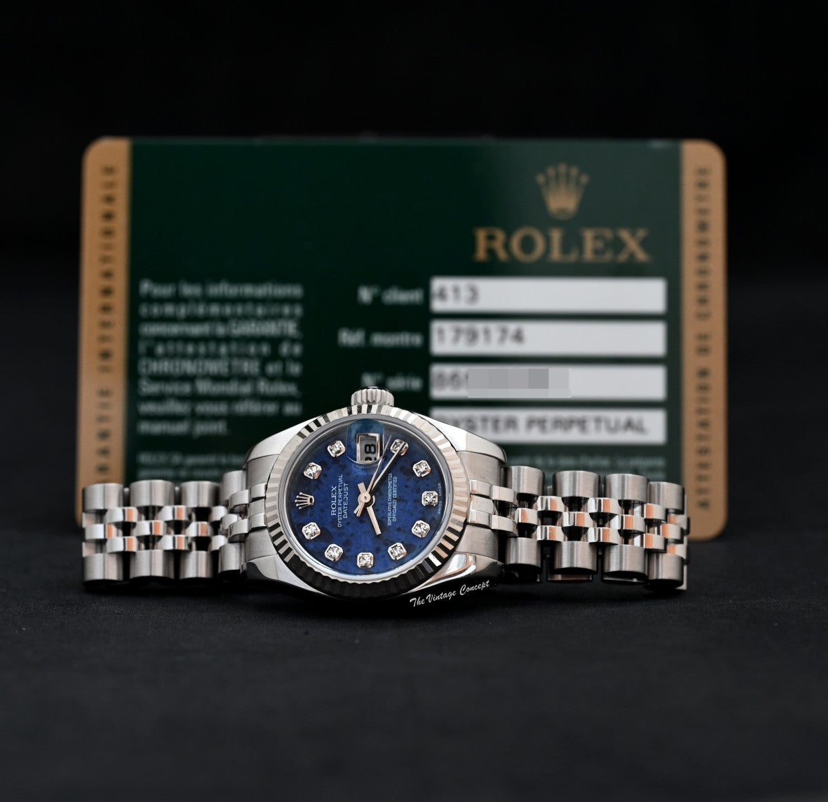 Rolex Lady Datejust Sodalite Stone Dial Diamond Indexes 179174 w/Guarantee Card