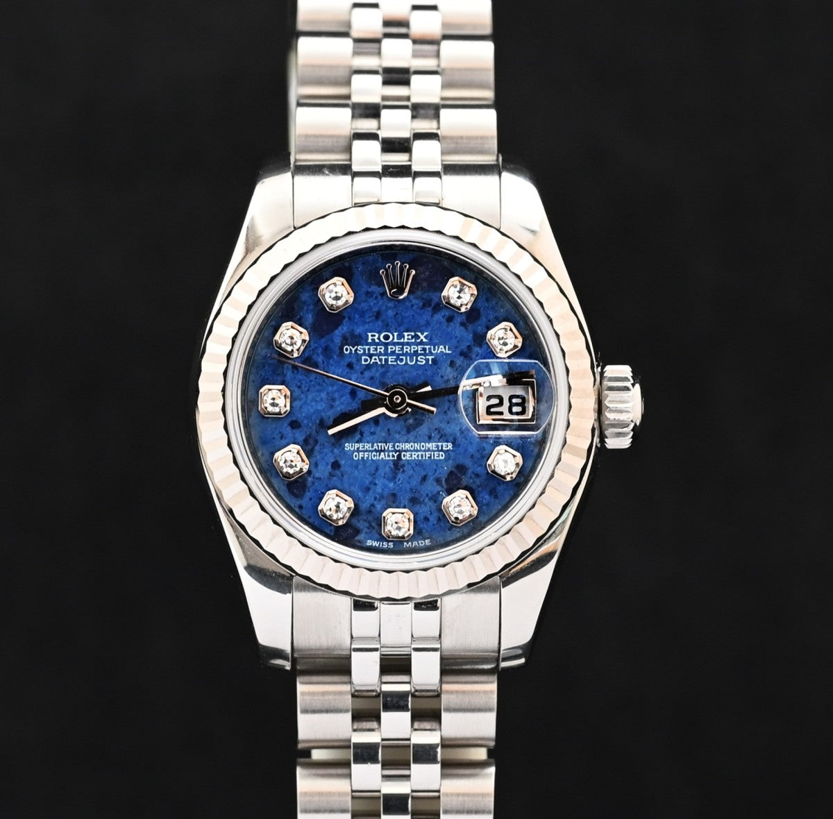 Rolex Lady Datejust Sodalite Stone Dial Diamond Indexes 179174 w/Guarantee Card