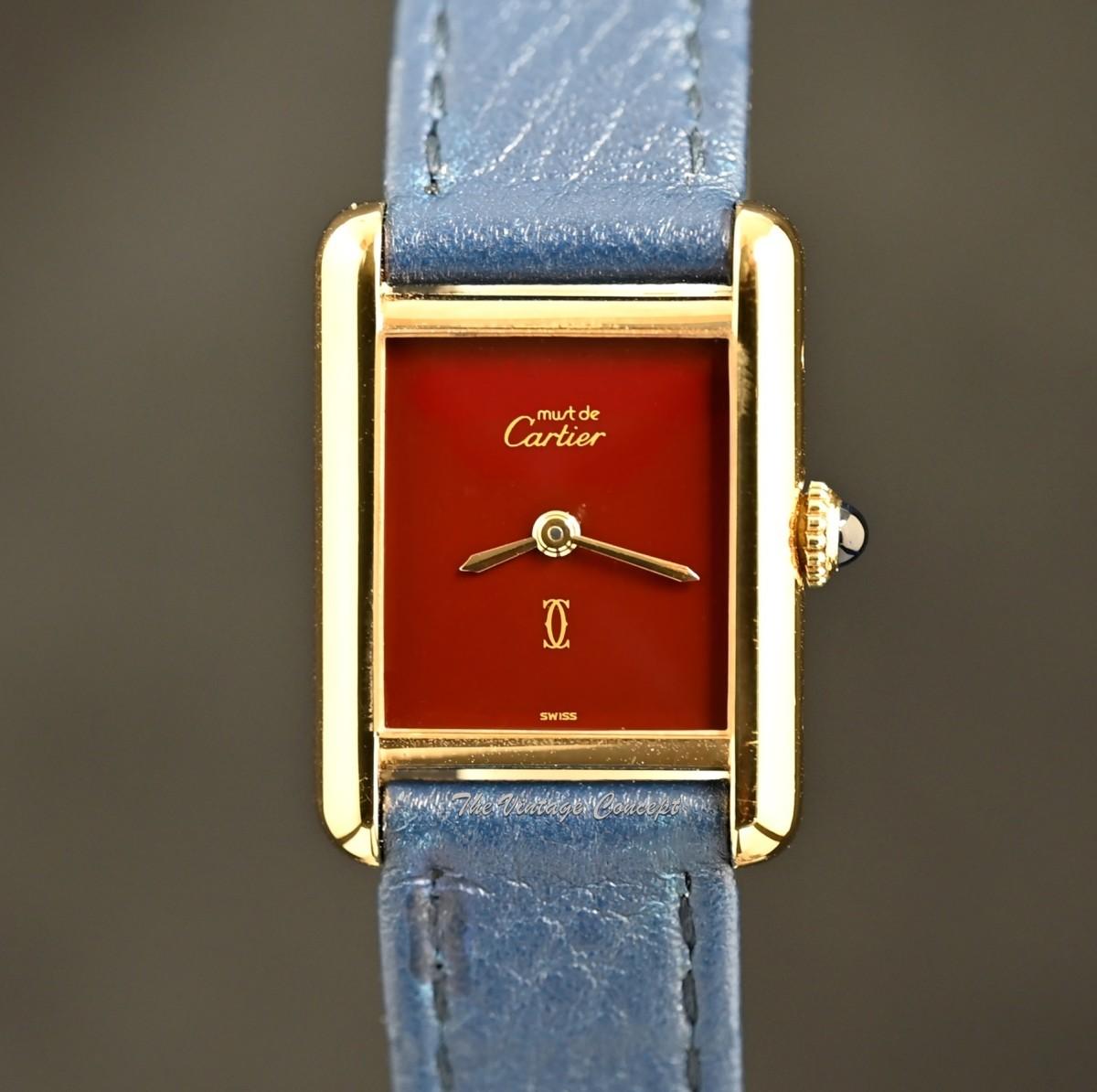 Cartier Gold Plated Tank Burgundy Dial (SOLD)