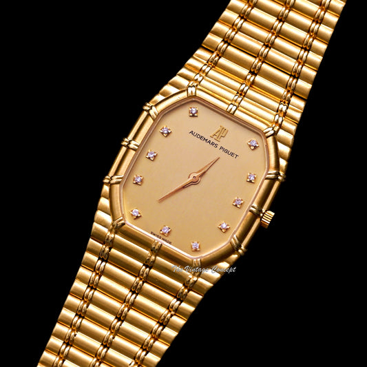 Audemars Piguet 18K Yellow Gold "Bamboo" w/ Diamond Indexes Quartz Integrated Bracelet