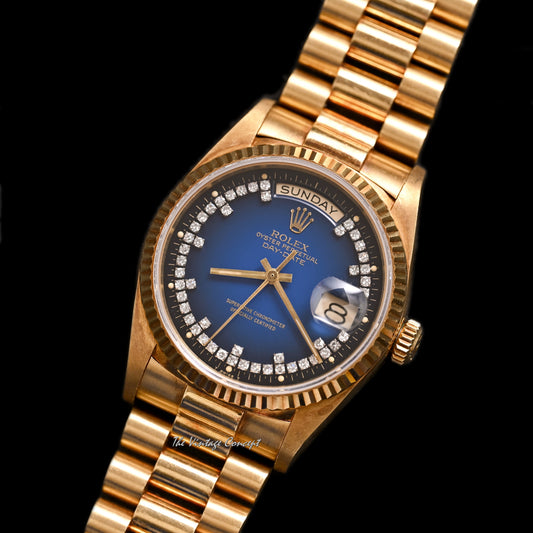 Rolex 18K Yellow Gold Day-Date Ombre Blue Dial with Diamond Indexes Ref. 18038