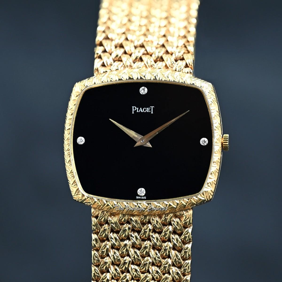 Piaget 18K Yellow Gold Onyx Stone Dial Diamond Indexes Manual Wind 9731D2