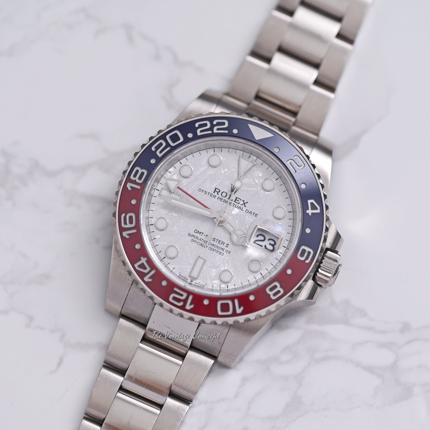 Rolex 18K White Gold GMT-Master II “Pepsi” Meteorite Dial from 2021 w/ full set Ref. 126719BLNO