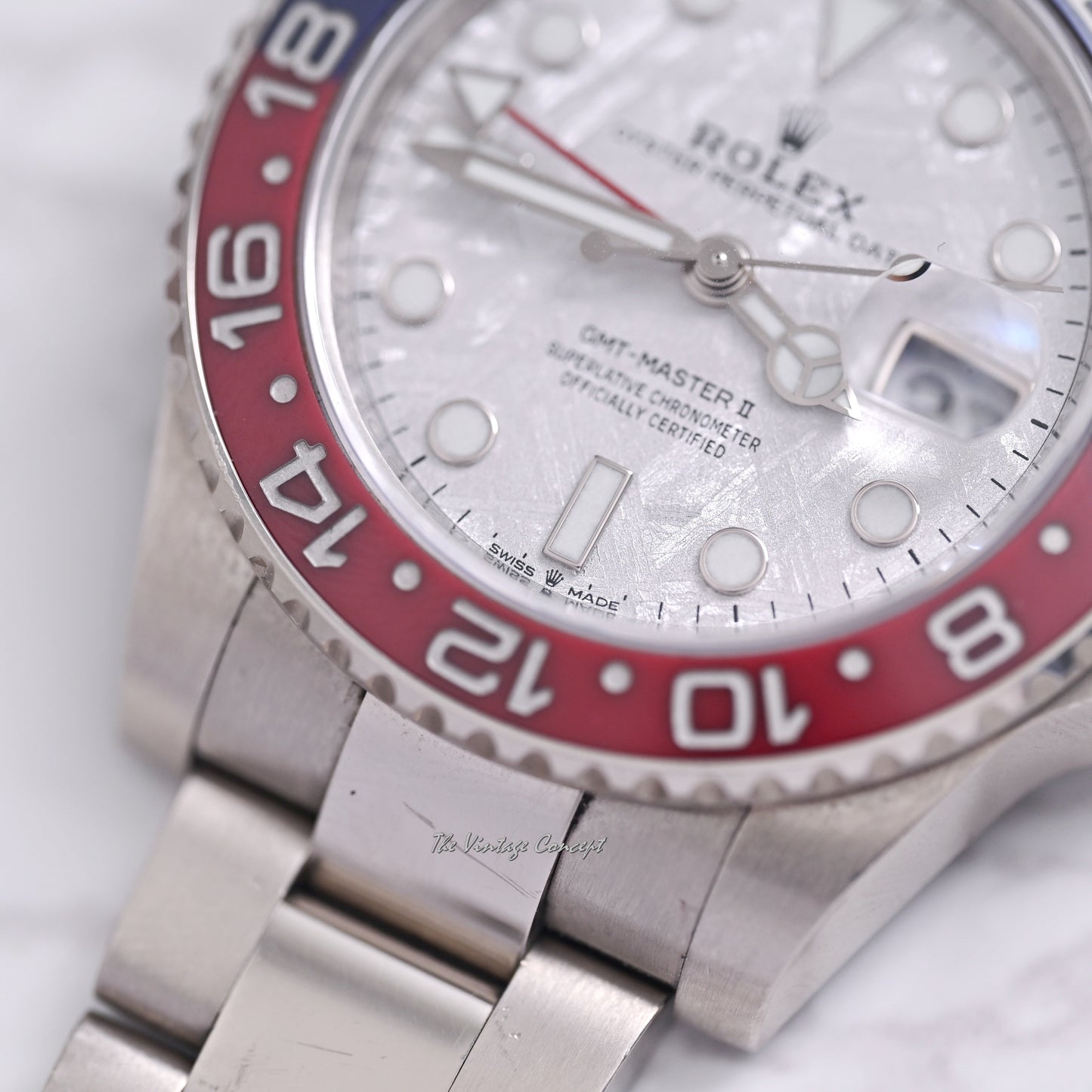 Rolex 18K White Gold GMT-Master II “Pepsi” Meteorite Dial from 2021 w/ full set Ref. 126719BLNO
