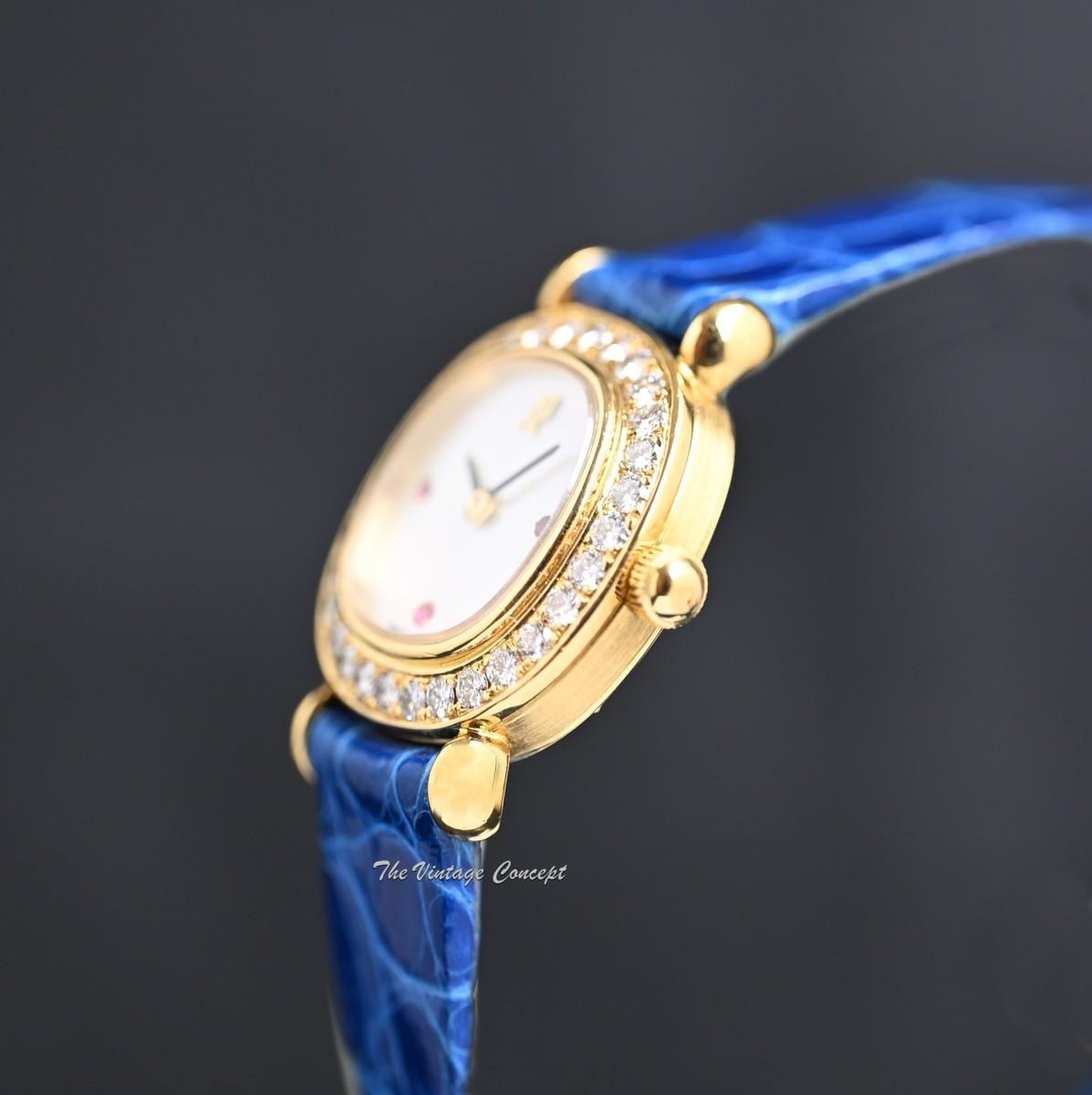 Audemars Piguet Lady 18K Yellow Gold Mother of Pearl Dial Ruby Indexes Diamonds Manual 77150BA w/ Original Paper  (SOLD)