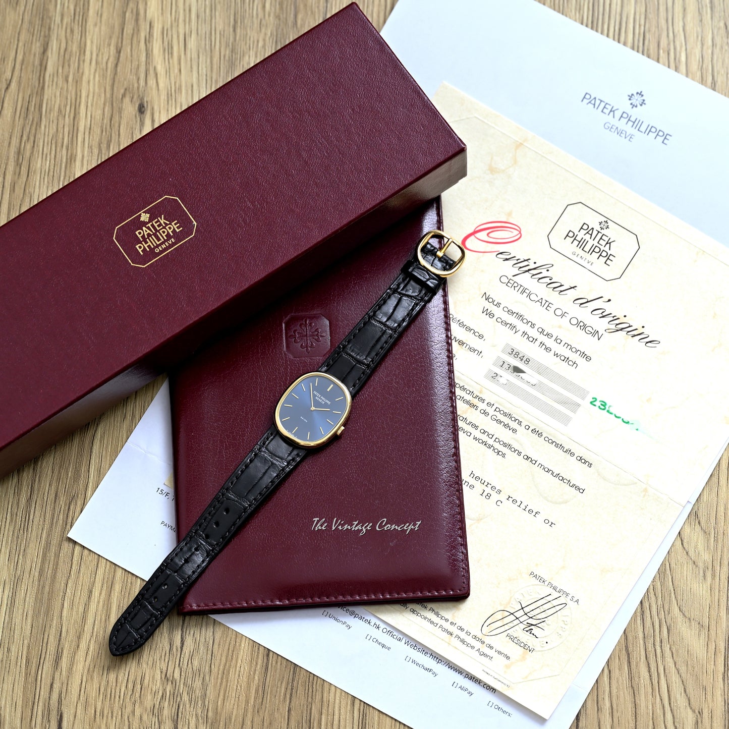 Patek Philippe 18K Yellow Gold Ellipse Beyer Blue Dial Manual Wind w/ Box & paper Ref. 3848J