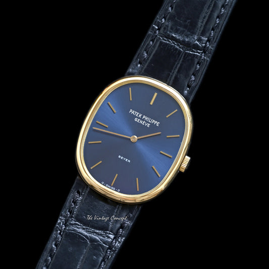 Patek Philippe 18K Yellow Gold Ellipse Beyer Blue Dial Manual Wind w/ Box & paper Ref. 3848J