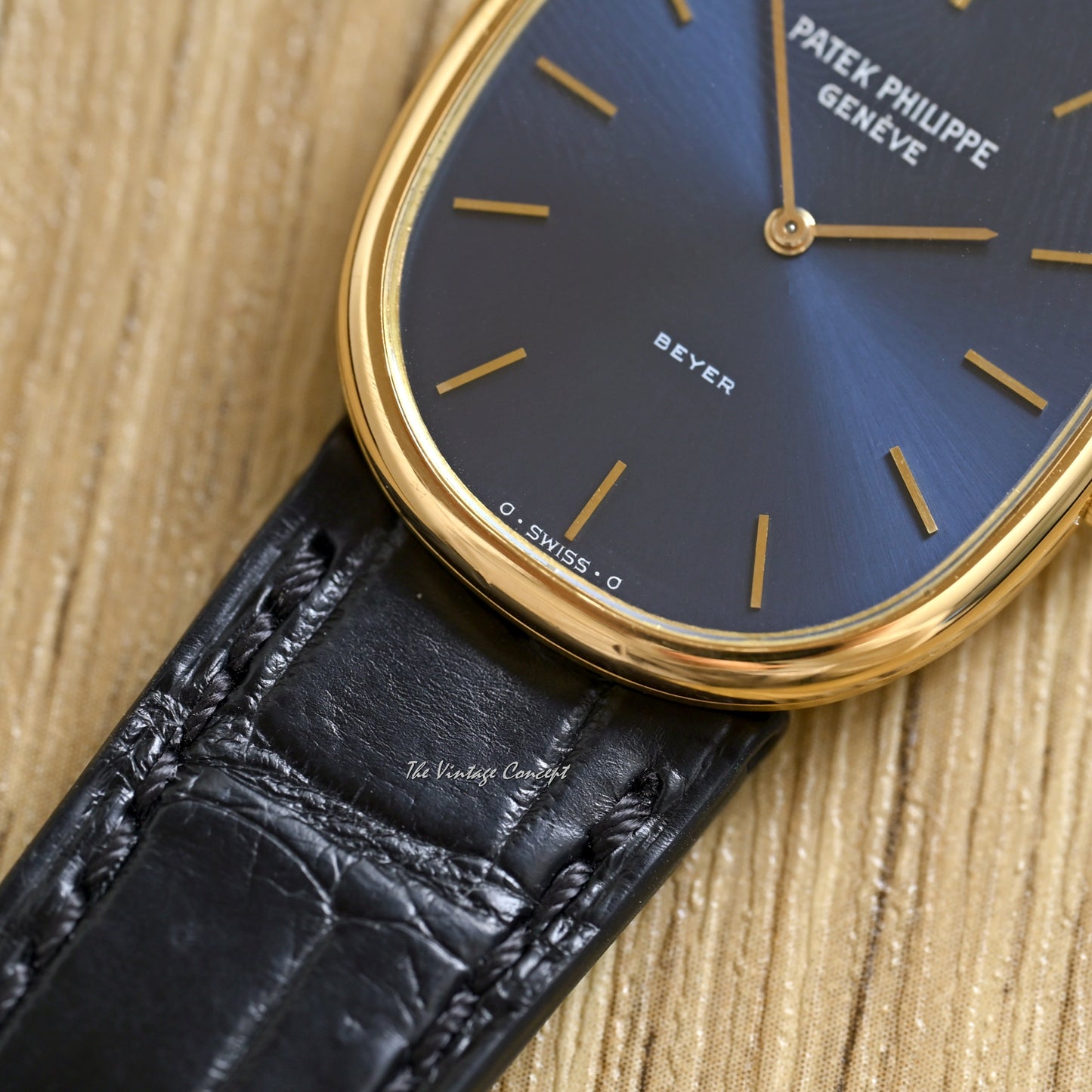 Patek Philippe 18K Yellow Gold Ellipse Beyer Blue Dial Manual Wind w/ Box & paper Ref. 3848J