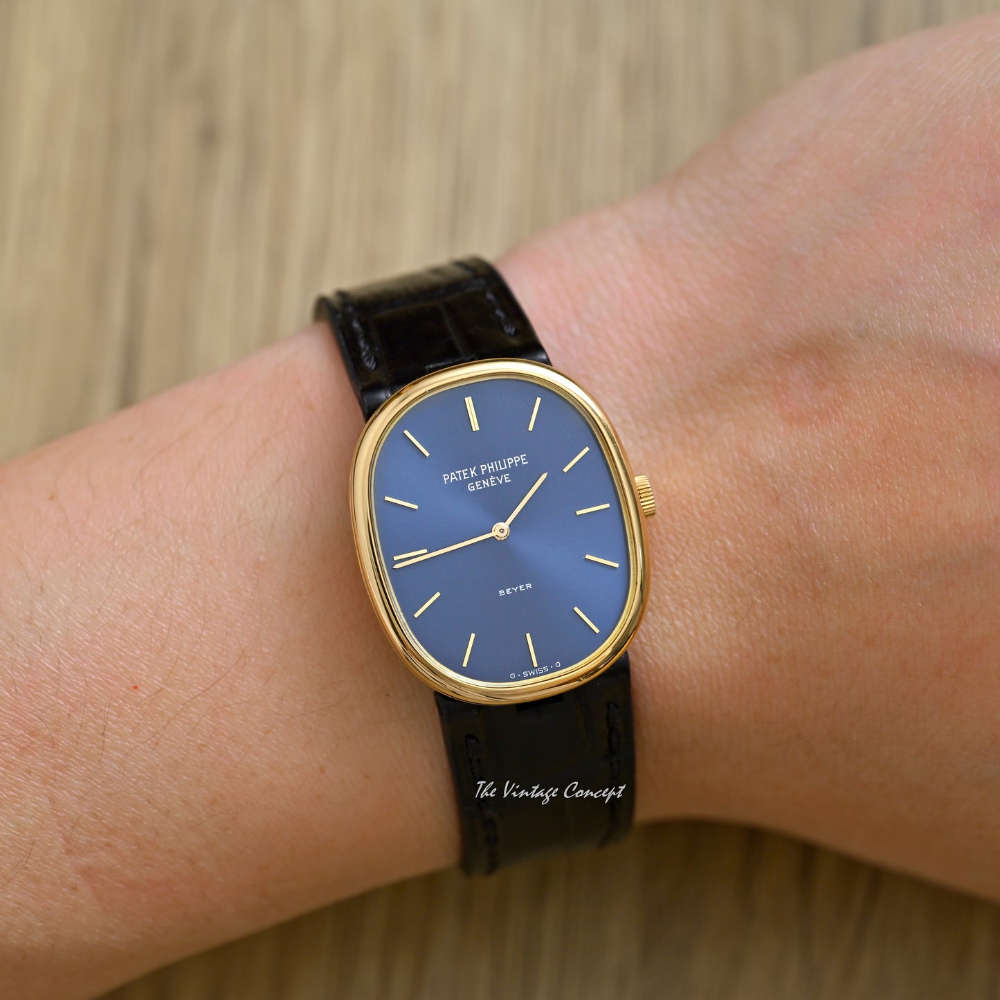 Patek Philippe 18K Yellow Gold Ellipse Beyer Blue Dial Manual Wind w/ Box & paper Ref. 3848J