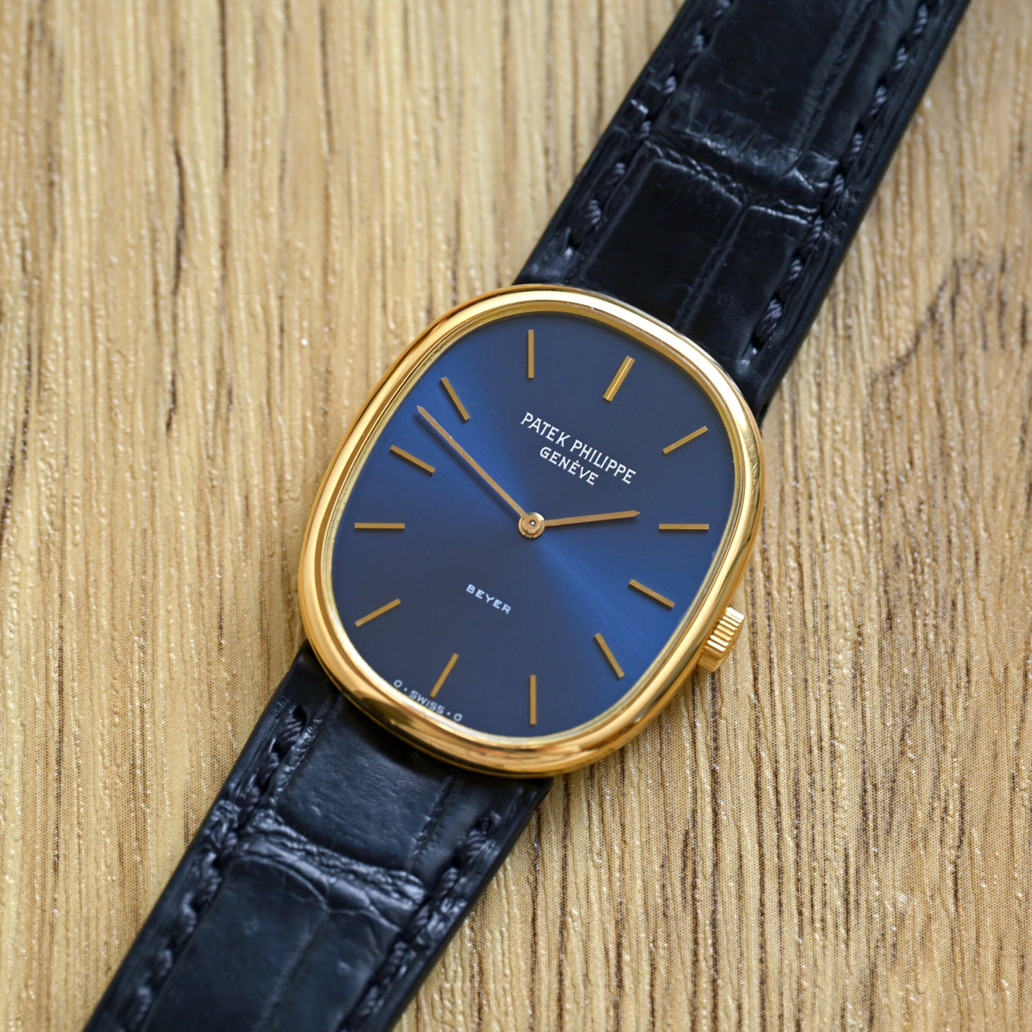 Patek Philippe 18K Yellow Gold Ellipse Beyer Blue Dial Manual Wind w/ Box & paper Ref. 3848J