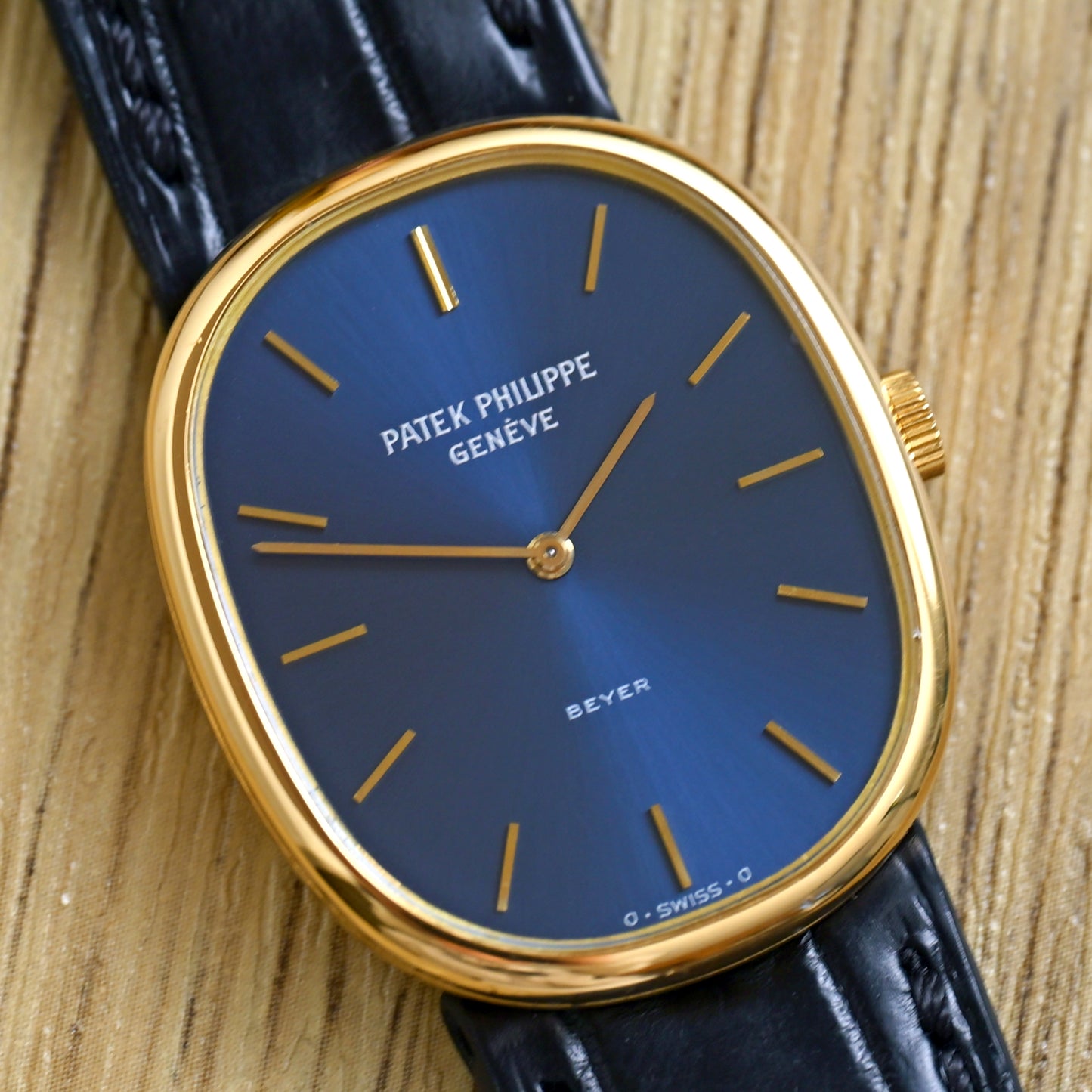 Patek Philippe 18K Yellow Gold Ellipse Beyer Blue Dial Manual Wind w/ Box & paper Ref. 3848J