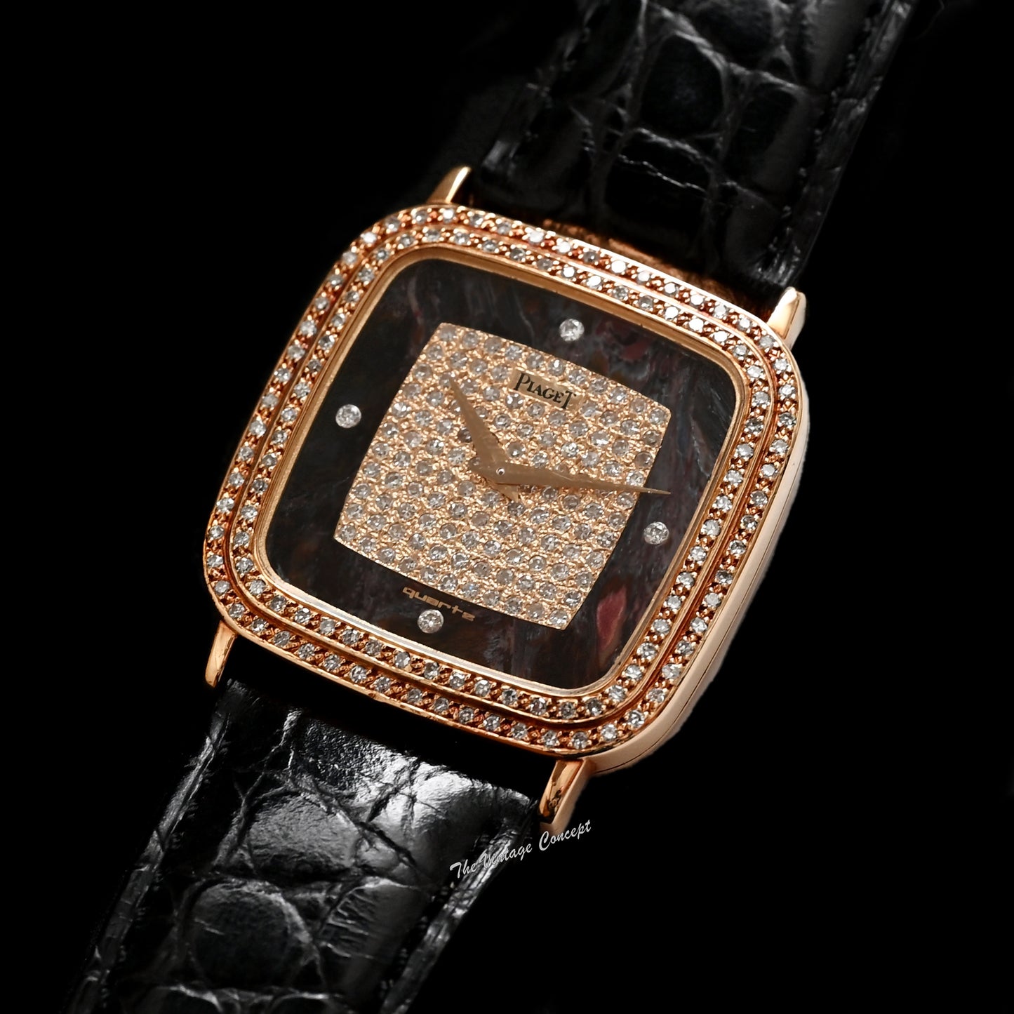 Piaget 18K YG Natural Stone Dial Diamond Bezel Quartz 7710 w/Guarantee & Repair Invoice  (ON HOLD)