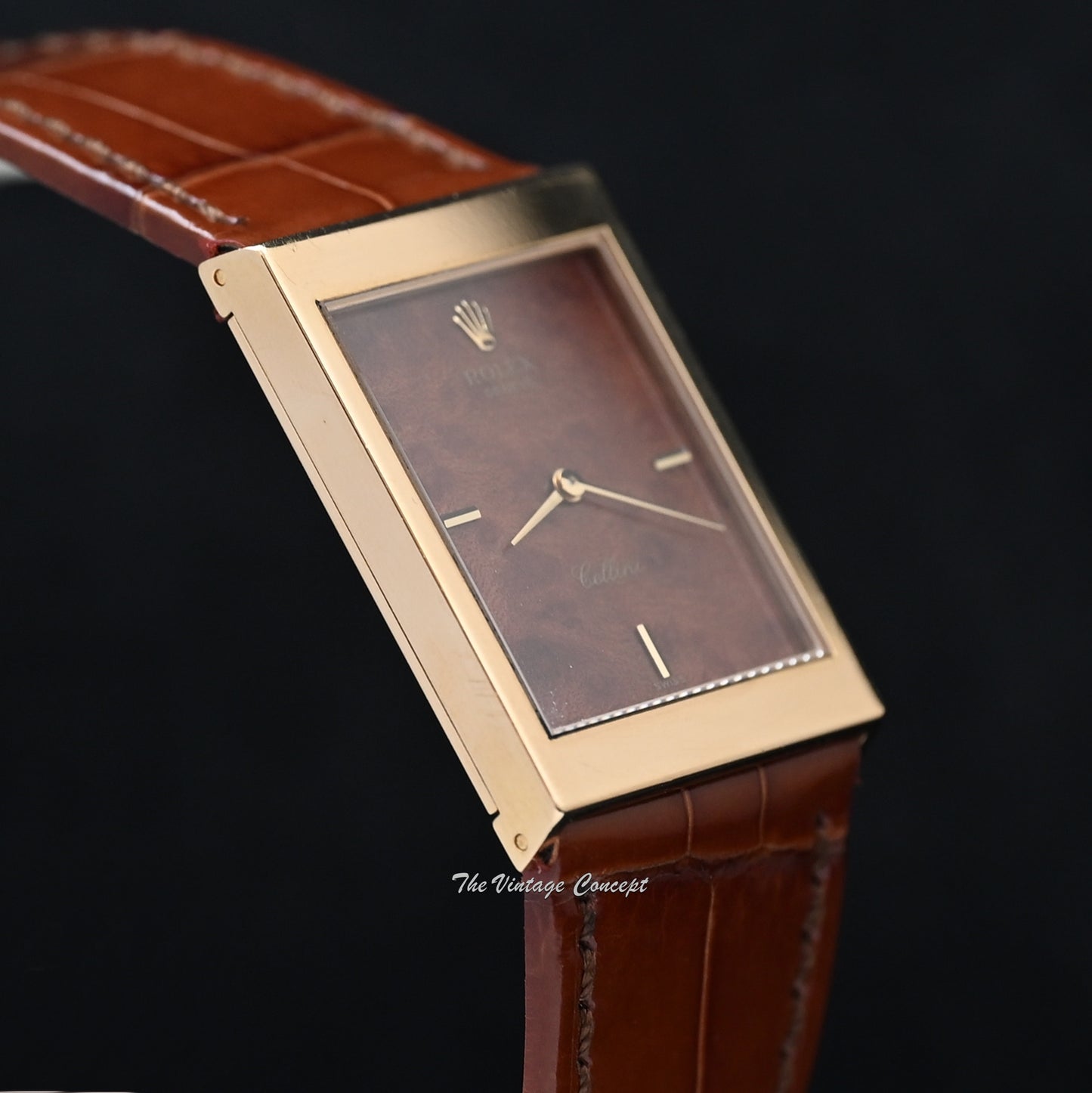 Rolex 18K Yellow Gold Cellini Wood Pattern Dial Manual Wind 5071/8 w/Original Paper & Service card