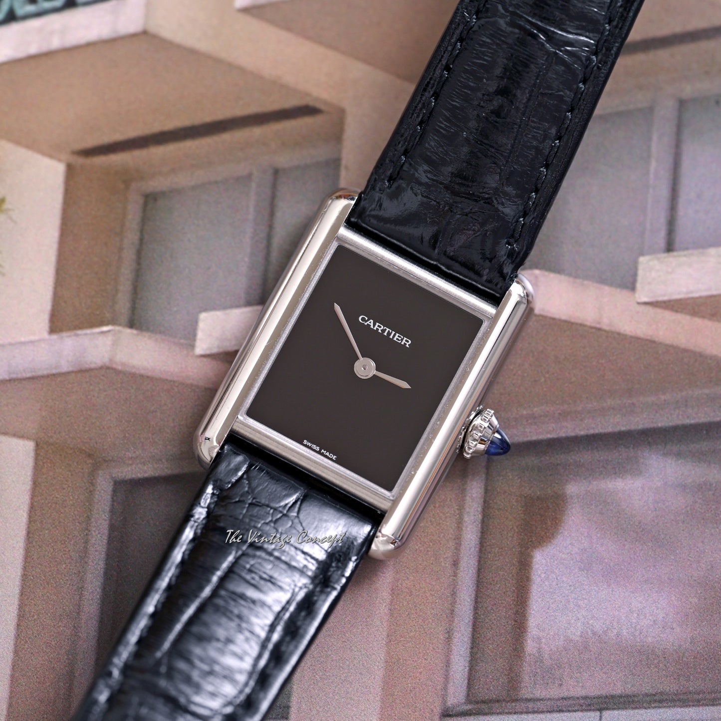 Cartier Steel Tank with Black Dial Quartz Ref. 4322