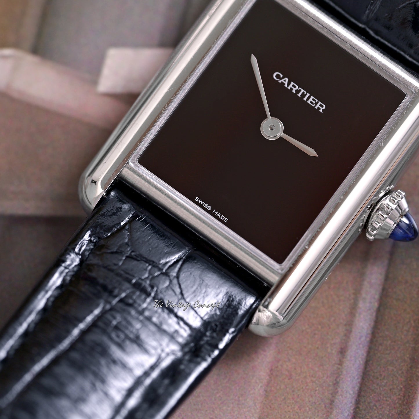 Cartier Steel Tank with Black Dial Quartz Ref. 4322