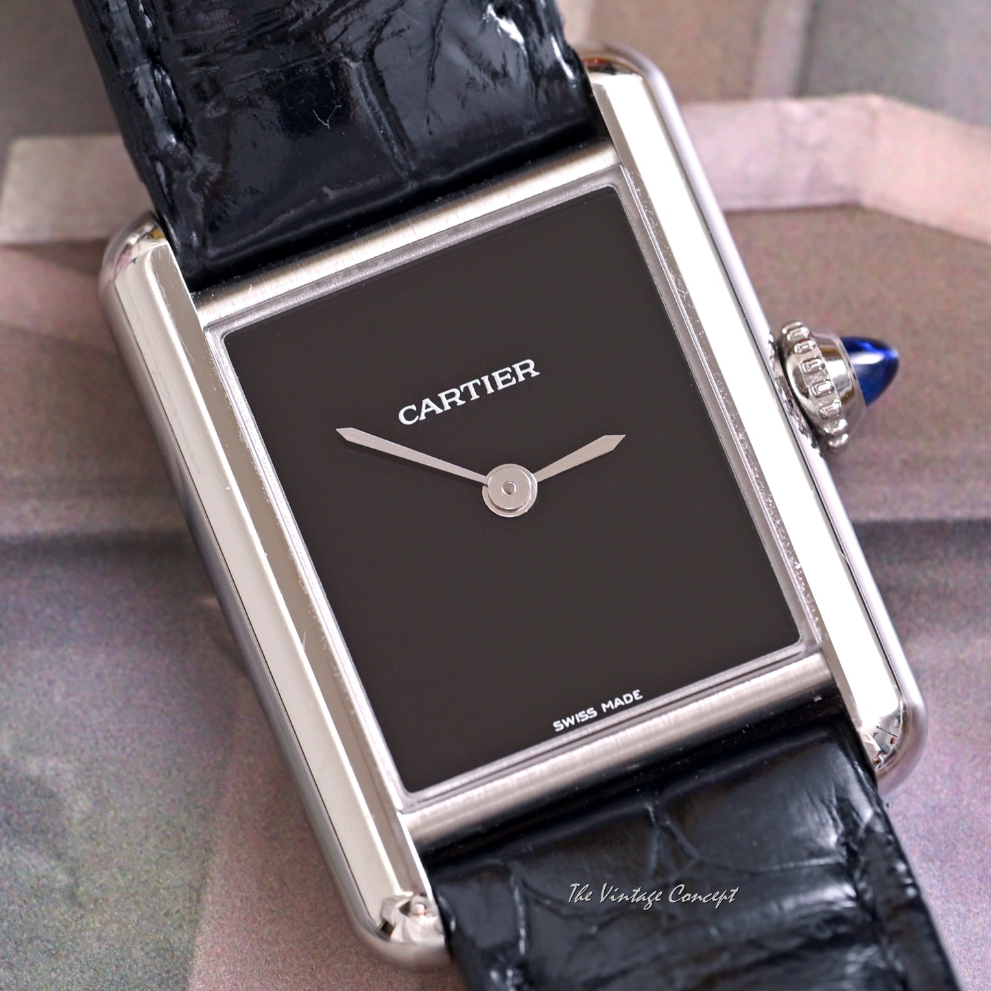 Cartier Steel Tank with Black Dial Quartz Ref. 4322