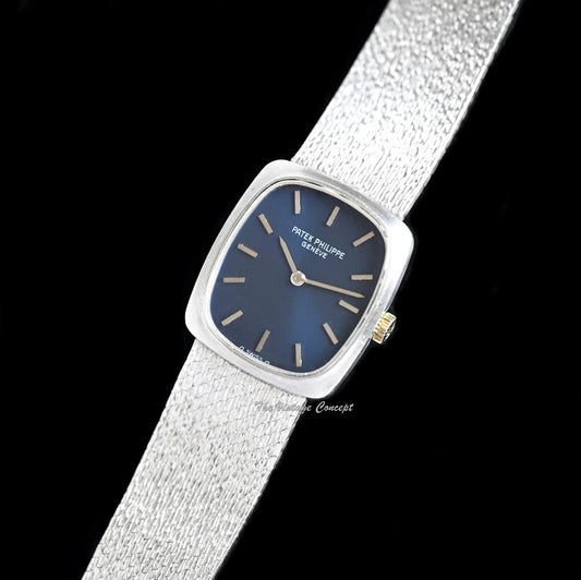 Patek Philippe 18K White Gold Blue Dial Lady Ellipse 4107 Manual Wind Bracelet Watch