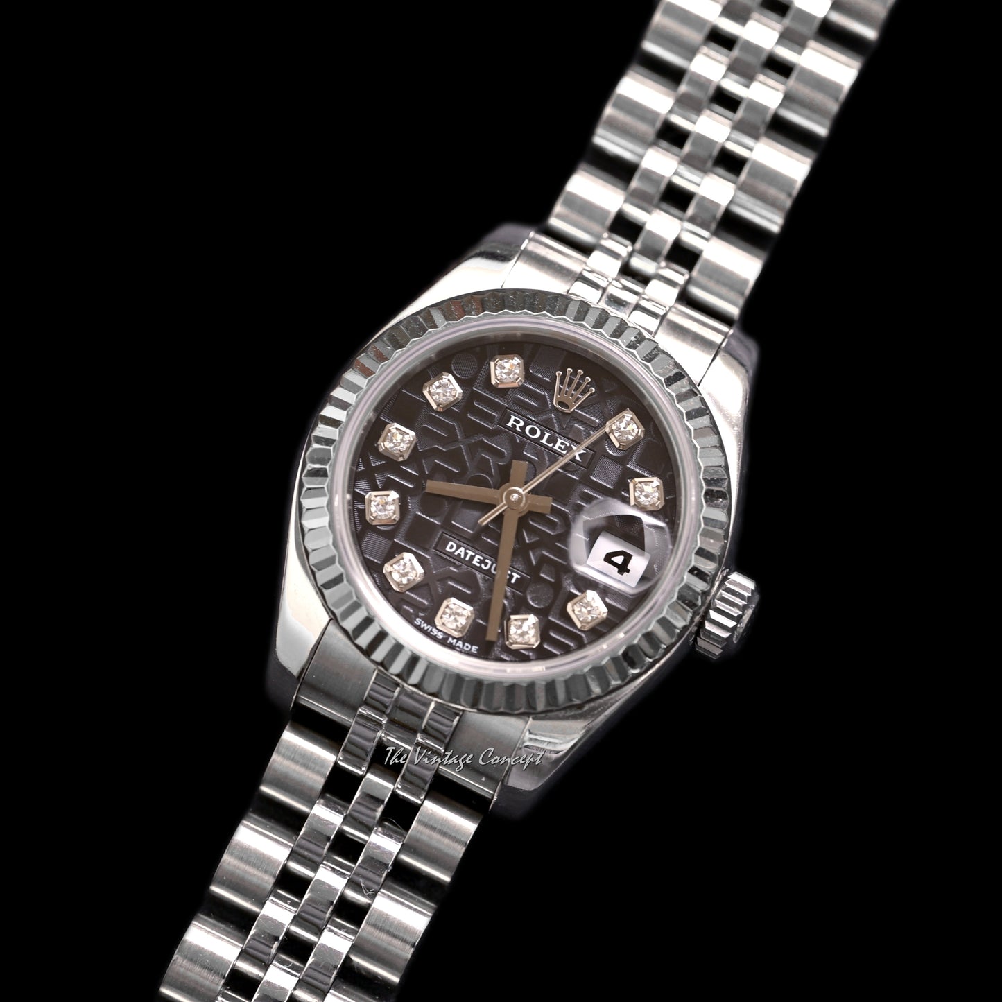 Rolex Lady Datejust Black Computer Dial with Diamond Indexes w/ paper Ref. 179174