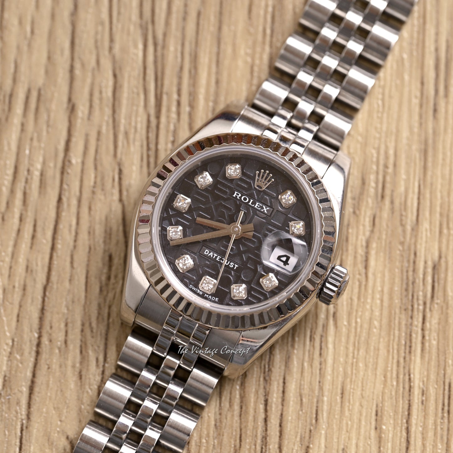 Rolex Lady Datejust Black Computer Dial with Diamond Indexes w/ paper Ref. 179174