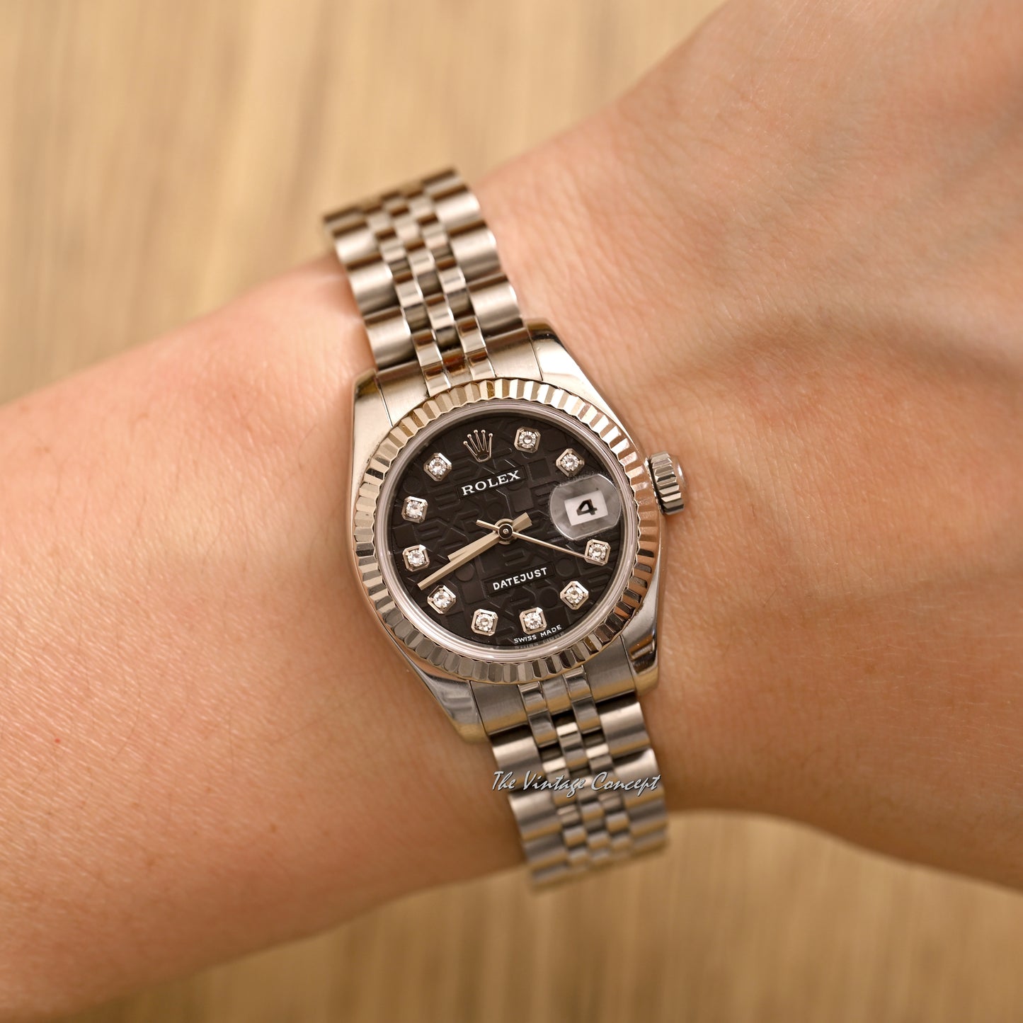 Rolex Lady Datejust Black Computer Dial with Diamond Indexes w/ paper Ref. 179174