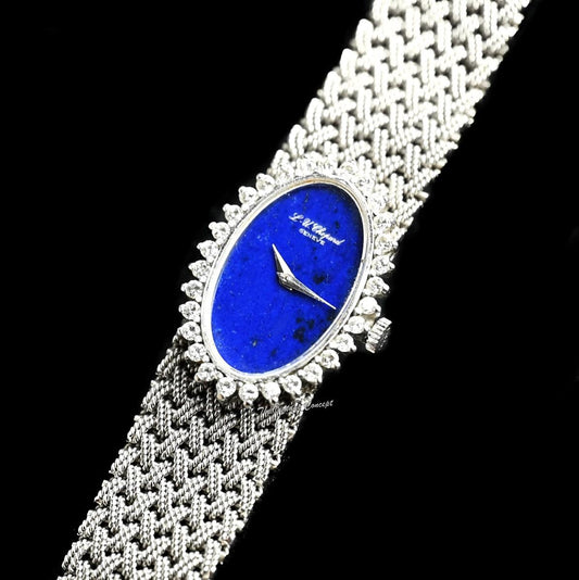 L.U.Chopard 18K White Gold Lapis Dial Manual Wind Cocktail Watch