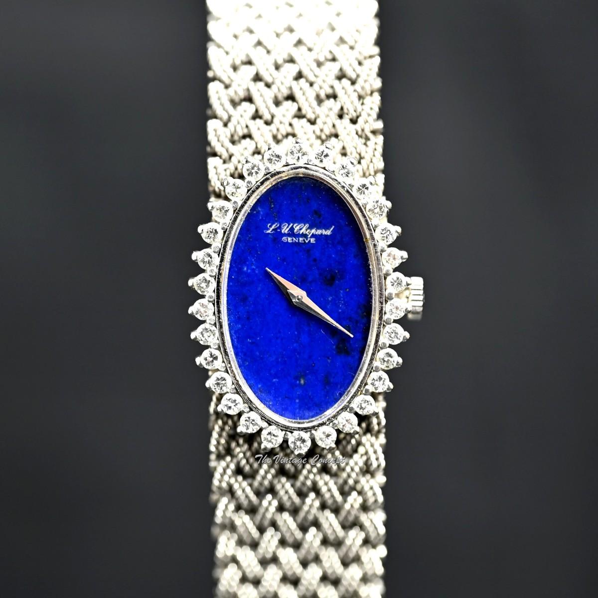 L.U.Chopard 18K White Gold Lapis Dial Manual Wind Cocktail Watch