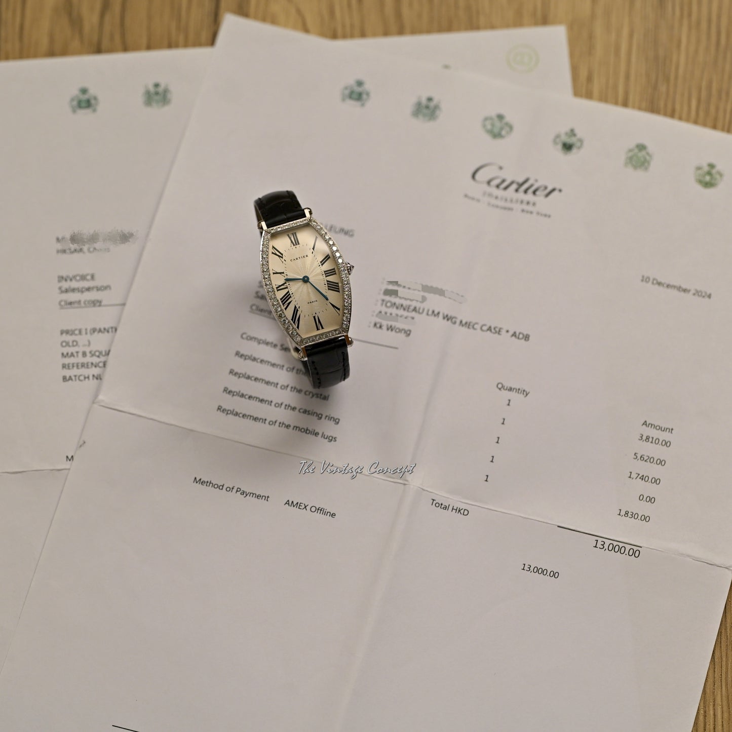 Cartier 18K White Gold Jumbo Tonneau Diamond Bezel w/Cartier Service Paper  (SOLD)