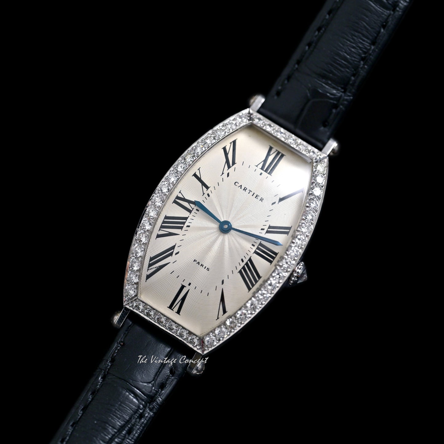 Cartier 18K White Gold Jumbo Tonneau Diamond Bezel w/Cartier Service Paper  (SOLD)