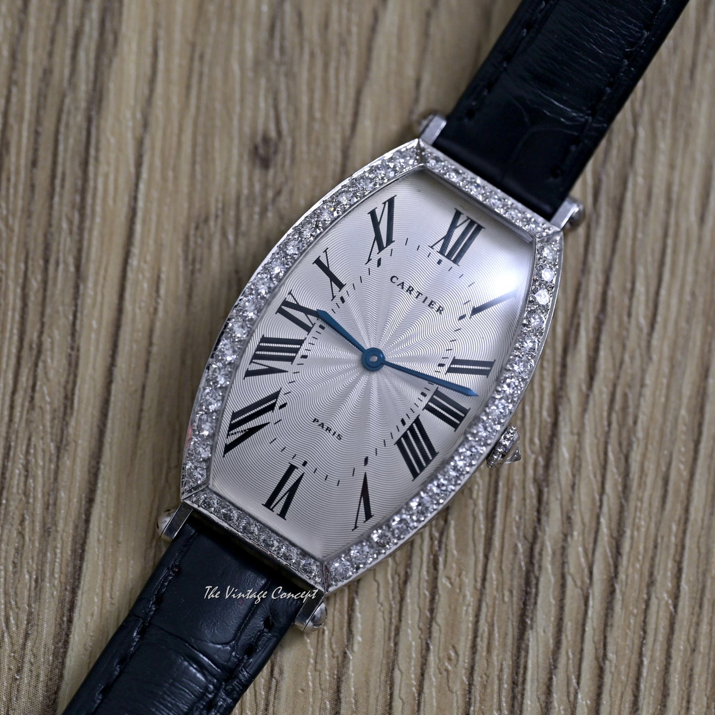 Cartier 18K White Gold Jumbo Tonneau Diamond Bezel w/Cartier Service Paper  (SOLD)